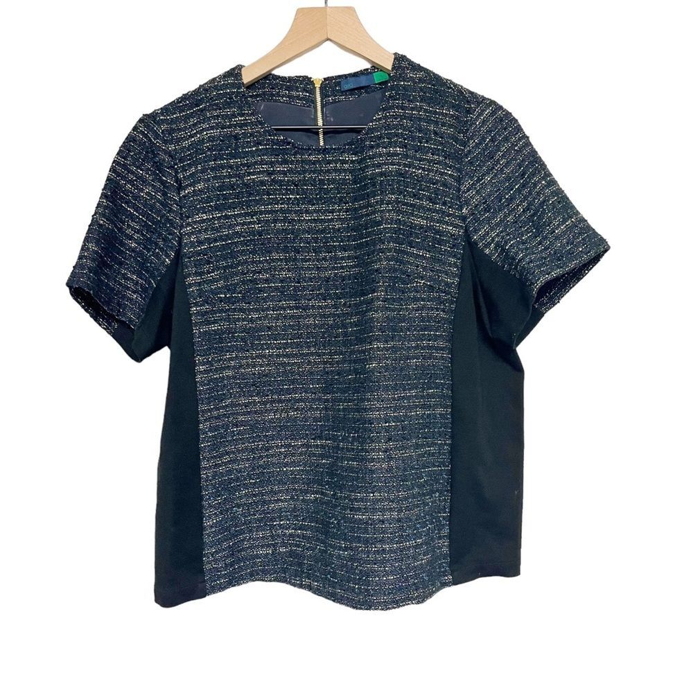 Ava Womens Tweed Short Sleeve Top Size 6 Zipper Detail Back